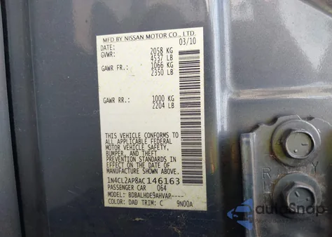 2010 Nissan Altima Hybrid from USA, damaged, VIN 1N4CL2AP8AC146163